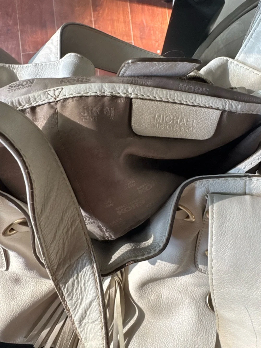 Michael Kors Off-White Leather Hobo with Tassel and Whipstitch